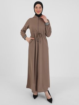 Kol Detyalı Boydan Fermuarlı Vizon Ferace