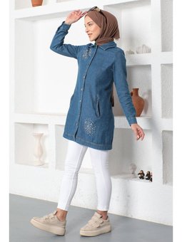 Taş Detaylı Gömlek Açık Kot