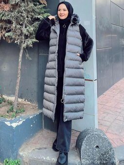 Gri Uzun Şişme Yelek