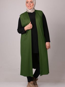 Haki Büyük Beden Penye Giy Çık Yelek