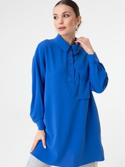 Saks Mavisi Alkım Cepli Tunik