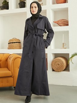 Kuşaklı Lacivert Pardesü