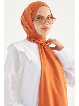 F Desen Jakarlı Pamuklu Turuncu Şal