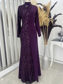 Açelya Pul Payet Mürdüm Abiye Elbise