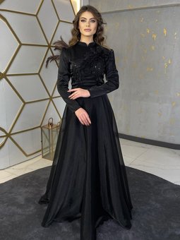 Çiçek Siyah Abiye Elbise