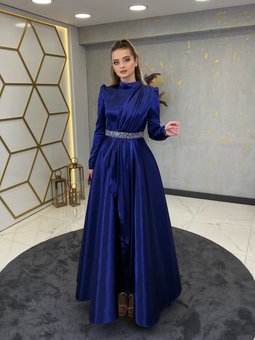 Suna Saks Mavisi Abiye Elbise