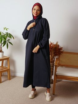 Kapüşonlu Uzun Spor Koyu Lacivert Kap