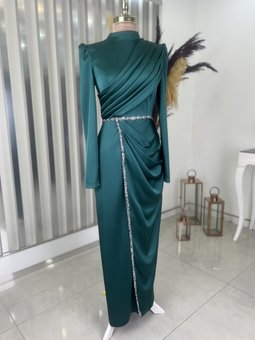 Sare Zümrüt Yeşili Abiye Elbise