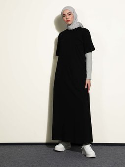 Doğal Kumaşlı Kısa Kollu Basic Siyah Elbise