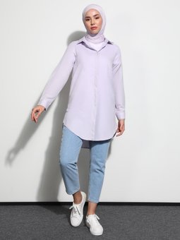 Gizli Düğmeli Oxford Lila Tunik