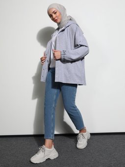 Gri Melanj Kapüşonlu Çıtçıtlı Kap