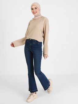 İspanyol Paça Denim Mavi Pantolon