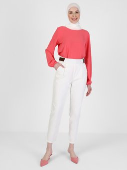 Kemerli Denim Off White Pantolon