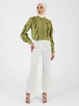 Nervür Dikişli Klasik Kumaş Beyaz Pantolon