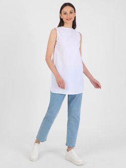 Poplin Kolsuz Beyaz Tunik