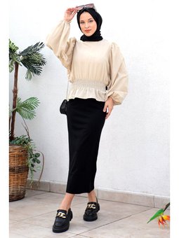 Beli Gipe Lastikli Bej Bluz