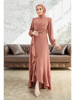 Camel Eteği Volanlı Abiye Elbise