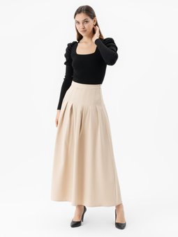 Pile Detaylı Taş Rengi Etek