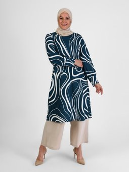 Büyük Beden Desenli Petrol Tunik