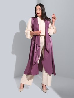 Büyük Beden Asimetrik Kesim Açık Mor Yelek