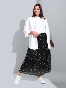 Büyük Beden Beli Lastikli Puantiyeli Siyah Beyaz Etek