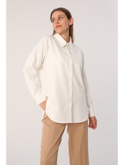 Ekru Oversize Basic Gömlek