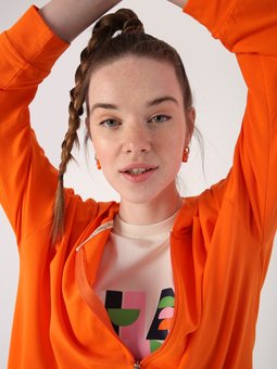 Turuncu Cepli Kapüşonlu Sweat Hırka