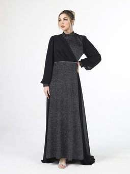 Siyah Simli Kumaşlı Abiye Elbise