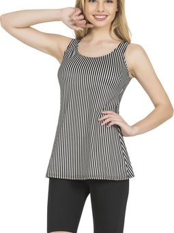 Siyah Beyaz Çizgili Taytlı Tankini Mayo