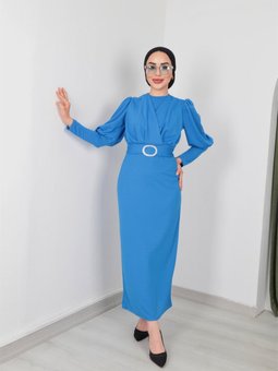 Skuba Çapraz Kalem Mavi Elbise