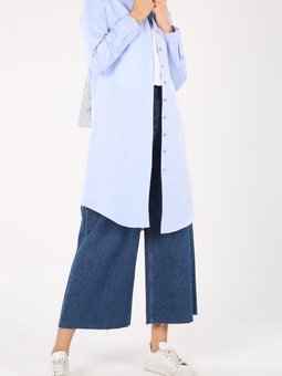 Gizli Patlı Pamuklu Allday Gömlek Tunik Mavi