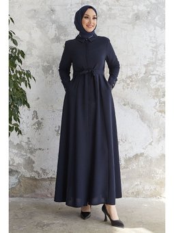 Emery Kuşaklı Gömlek Yaka Lacivert Ferace