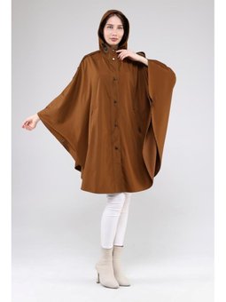 Oversize Kapüşonlu Mevsimlik Yağmurluk Lacivert Taba Panço