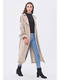 Tek Düğmeli Reglan Kol Uzun Mevsimlik Astarlı Trençkot/kap Bej