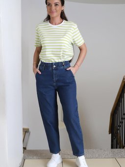 Lastikli Cep Detaylı Mavi Pantolon