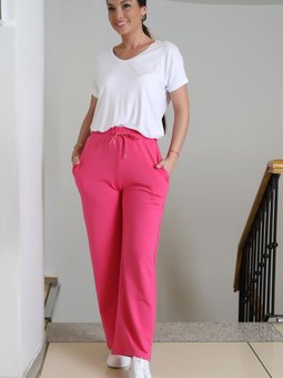 Fuşya Beli Bağlamalı Cepli Pantolon