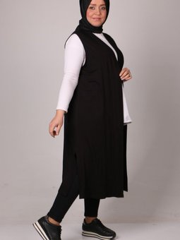 Siyah Büyük Beden Penye Giy Çık Yelek