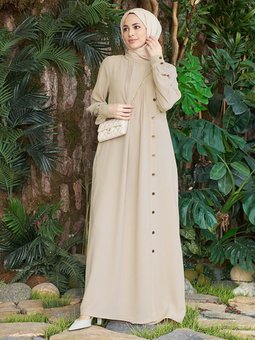 Düğme Detaylı Bej Ferace