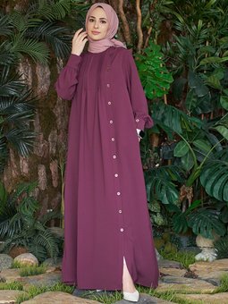 Düğme Detaylı Gül Kurusu Ferace