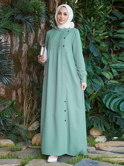 Düğme Detaylı Mint Yeşili Ferace