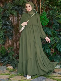 Düz Renk Haki Elbise
