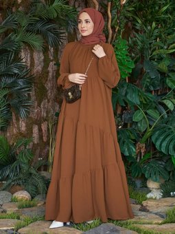 Düz Renk Kahverengi Elbise
