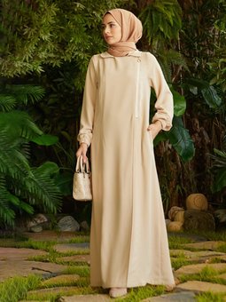 Fermuarlı Açık Bej Ferace