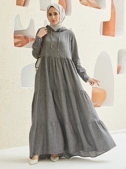 Kapüşonlu Kot Gri Elbise