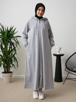 Kapüşonlu Uzun Spor Gri Kap