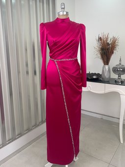 Sare Fuşya Abiye Elbise