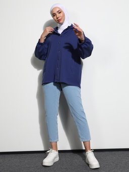 Kapüşonlu Çıtçıtlı Lacivert Kap