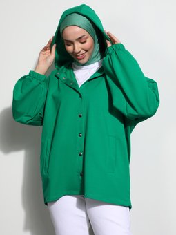 Kapüşonlu Çıtçıtlı Orman Yeşili Kap