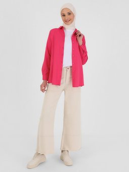 Oxford Kumaştan Basic Fuşya Gömlek