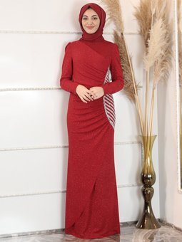 Prenses Kırmızı Abiye Elbise